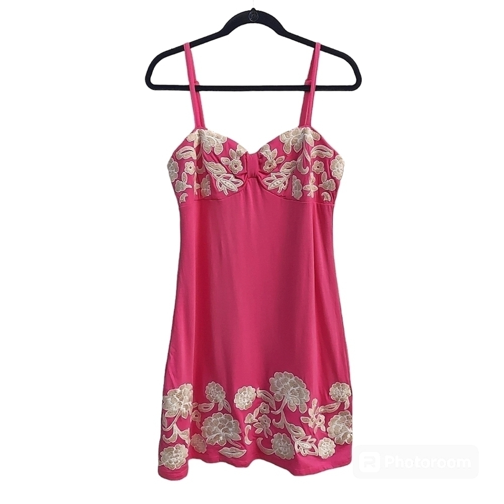 NEW INC Pink Pima Cotton Strappy Floral Embroidered Swimsuit Cover Dress sz MP